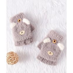 Babyhug Woollen Gloves Bear Design - Grey