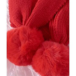 Babyhug Woollen Cap & Gloves With Muffler Pom Pom Detailing  Red - Diameter 11 cm