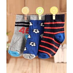 Cute Walk by Babyhug Anti Bacterial Ankle Length Socks Pack of 3 - Grey Blue