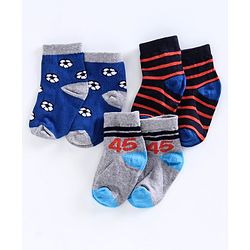 Cute Walk by Babyhug Anti Bacterial Ankle Length Socks Pack of 3 - Grey Blue