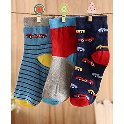 Cute Walk by Babyhug Anti Bacterial Ankle Length Sock Dinosaur Design Pack of 3 - Blue Red