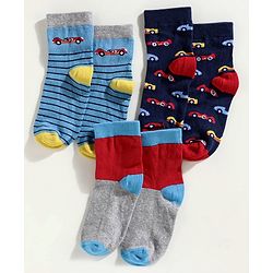 Cute Walk by Babyhug Anti Bacterial Ankle Length Sock Dinosaur Design Pack of 3 - Blue Red