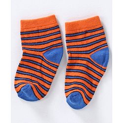 Cute Walk by Babyhug Anti-bacterial Stripes & Space Design Socks Set of 3 - Orange Blue Grey