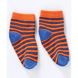 Cute Walk by Babyhug Anti-bacterial Stripes & Space Design Socks Set of 3 - Orange Blue Grey