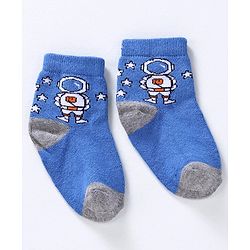 Cute Walk by Babyhug Anti-bacterial Stripes & Space Design Socks Set of 3 - Orange Blue Grey