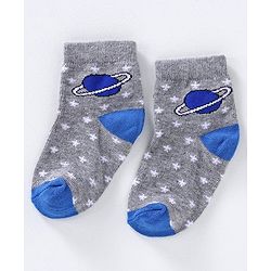 Cute Walk by Babyhug Anti-bacterial Stripes & Space Design Socks Set of 3 - Orange Blue Grey