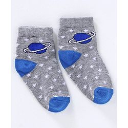 Cute Walk by Babyhug Anti-bacterial Stripes & Space Design Socks Set of 3 - Orange Blue Grey