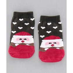 Cute Walk by Babyhug Antibacterial Ankle Length Socks Snow Man & Santa Design Pack of 3 - Pink White Grey
