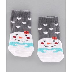Cute Walk by Babyhug Antibacterial Ankle Length Socks Snow Man & Santa Design Pack of 3 - Pink White Grey