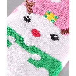 Cute Walk by Babyhug Antibacterial Ankle Length Socks Snow Man & Santa Design Pack of 3 - Pink White Grey
