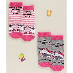 Cute Walk by Babyhug Anti Bacterial Ankle Length Socks Unicorn Design Pack of 2 - Pink Grey