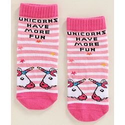 Cute Walk by Babyhug Anti Bacterial Ankle Length Socks Unicorn Design Pack of 2 - Pink Grey