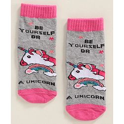 Cute Walk by Babyhug Anti Bacterial Ankle Length Socks Unicorn Design Pack of 2 - Pink Grey
