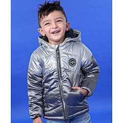 Babyhug Full Sleeves Hooded Winter Wear Padded Jacket - Silver Grey