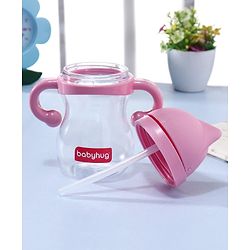 Babyhug Straw Sipper with Twin Handle Pink - 350 ml
