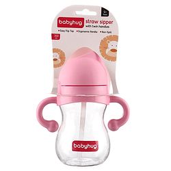 Babyhug Straw Sipper with Twin Handle Pink - 350 ml