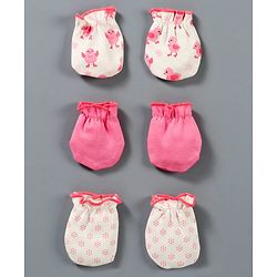 Babyhug 100% Cotton Mittens Chick Print Pack of 3 - Pink