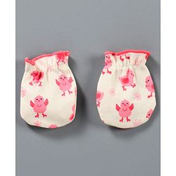 Babyhug 100% Cotton Mittens Chick Print Pack of 3 - Pink