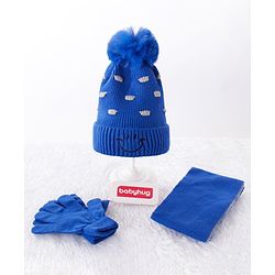 Babyhug Woolen Cap Muffler & Hand Gloves Blue -  Diameter 10 cm
