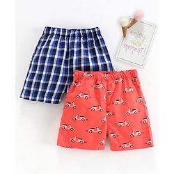 Babyhug 100% Cotton Woven Boxer Pack of 2 Printed & Checkered - Blue Orange