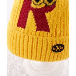 Babyhug Woollen Cap & Gloves With Muffler Alphabet R Design Yellow - Diameter 12 cm