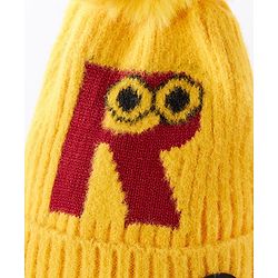 Babyhug Woollen Cap & Gloves With Muffler Alphabet R Design Yellow - Diameter 12 cm