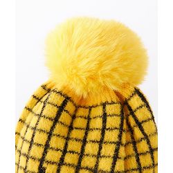 Babyhug Woollen Check Cap & Gloves With Muffler Yellow - Diameter 12 cm
