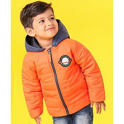 Babyhug Full Sleeves Hooded Padded Winter Jacket - Orange Grey