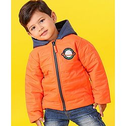 Babyhug Full Sleeves Hooded Padded Winter Jacket - Orange Grey