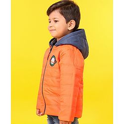Babyhug Full Sleeves Hooded Padded Winter Jacket - Orange Grey