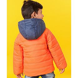 Babyhug Full Sleeves Hooded Padded Winter Jacket - Orange Grey