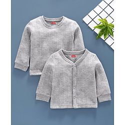 Babyhug Front Open & Pullover Thermal Vest Combo - Light Grey