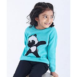 Babyhug Full Sleeves Sweater Panda Embroidery - Blue