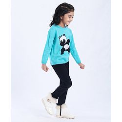 Babyhug Full Sleeves Sweater Panda Embroidery - Blue
