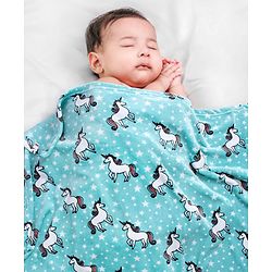 Babyhug Coral Blanket Unicorn Print - Sea Green