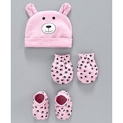 Babyhug 100% Cotton Cap Mittens & Booties Set Pink - Diameter 11 cm