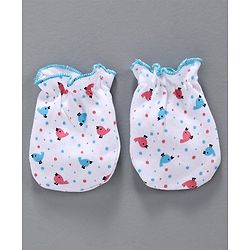 Babyhug 100% Cotton Cap Mittens & Booties Set Blue White -  Diameter 10 cm