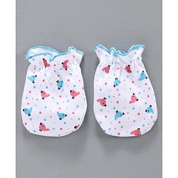 Babyhug 100% Cotton Cap Mittens & Booties Set Blue White -  Diameter 10 cm