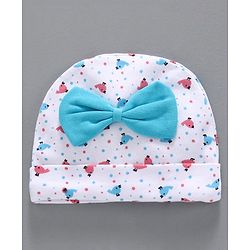 Babyhug 100% Cotton Cap Mittens & Booties Set Blue White -  Diameter 10 cm