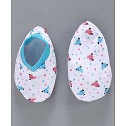Babyhug 100% Cotton Cap Mittens & Booties Set Blue White -  Diameter 10 cm