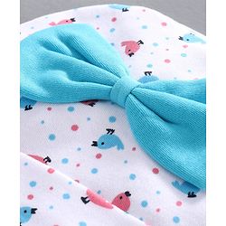 Babyhug 100% Cotton Cap Mittens & Booties Set Blue White -  Diameter 10 cm