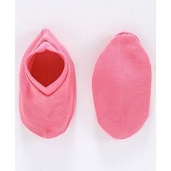 Babyhug 100% Cotton Cap Mittens and Booties Set Teddy Print Pink - Diameter 11.5 cm