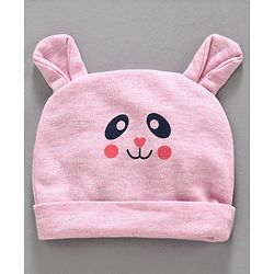 Babyhug 100% Cotton Cap with Mittens & Booties Animal Print Pink  - Diameter 9.5 cm