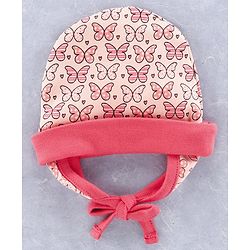 Babyhug 100% Cotton Cap Mitten and Booties Set Coral  - Diameter  10 cm