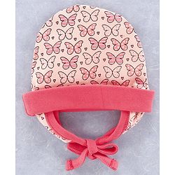 Babyhug 100% Cotton Cap Mitten and Booties Set Coral  - Diameter  10 cm