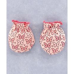 Babyhug 100% Cotton Cap Mitten and Booties Set Coral  - Diameter  10 cm