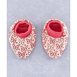 Babyhug 100% Cotton Cap Mitten and Booties Set Coral  - Diameter  10 cm
