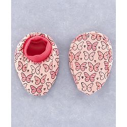 Babyhug 100% Cotton Cap Mitten and Booties Set Coral  - Diameter  10 cm