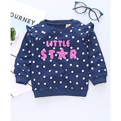 Babyhug Full Sleeves Sequin Design Sweatshirt Polka Dots Print - Navy