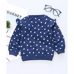 Babyhug Full Sleeves Sequin Design Sweatshirt Polka Dots Print - Navy